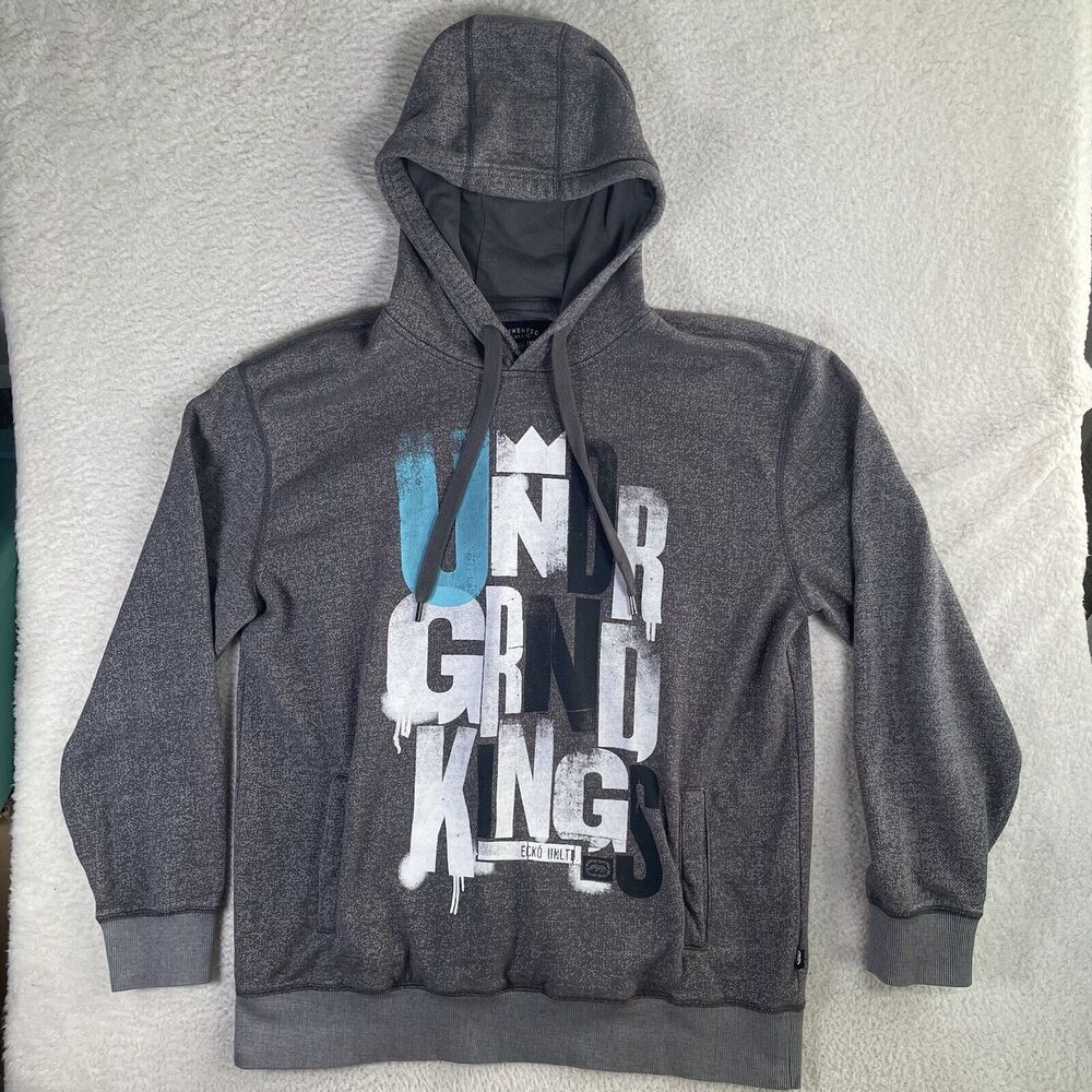 Ecko Unltd Hoodie Sweatshirt Mens XL Gray Pullover Spellout Long Sleeve